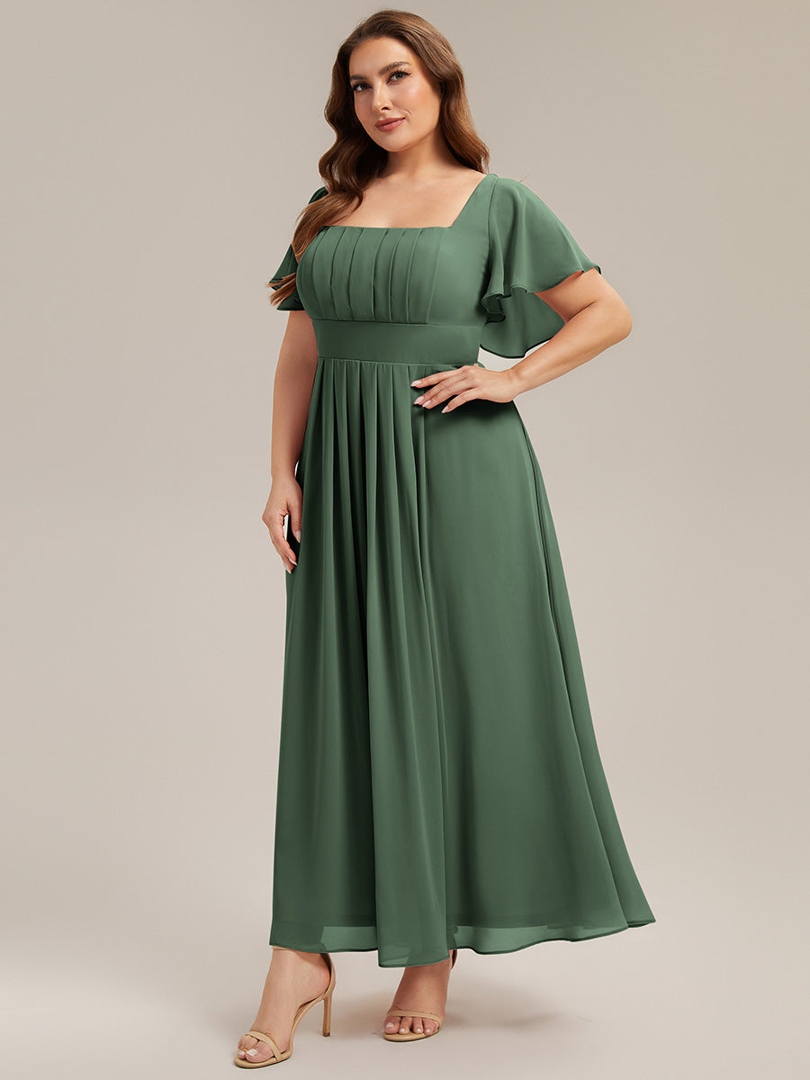 Ruched Chiffon Ruffle Sleeve Bridesmaid Dress #color_Eucalyptus