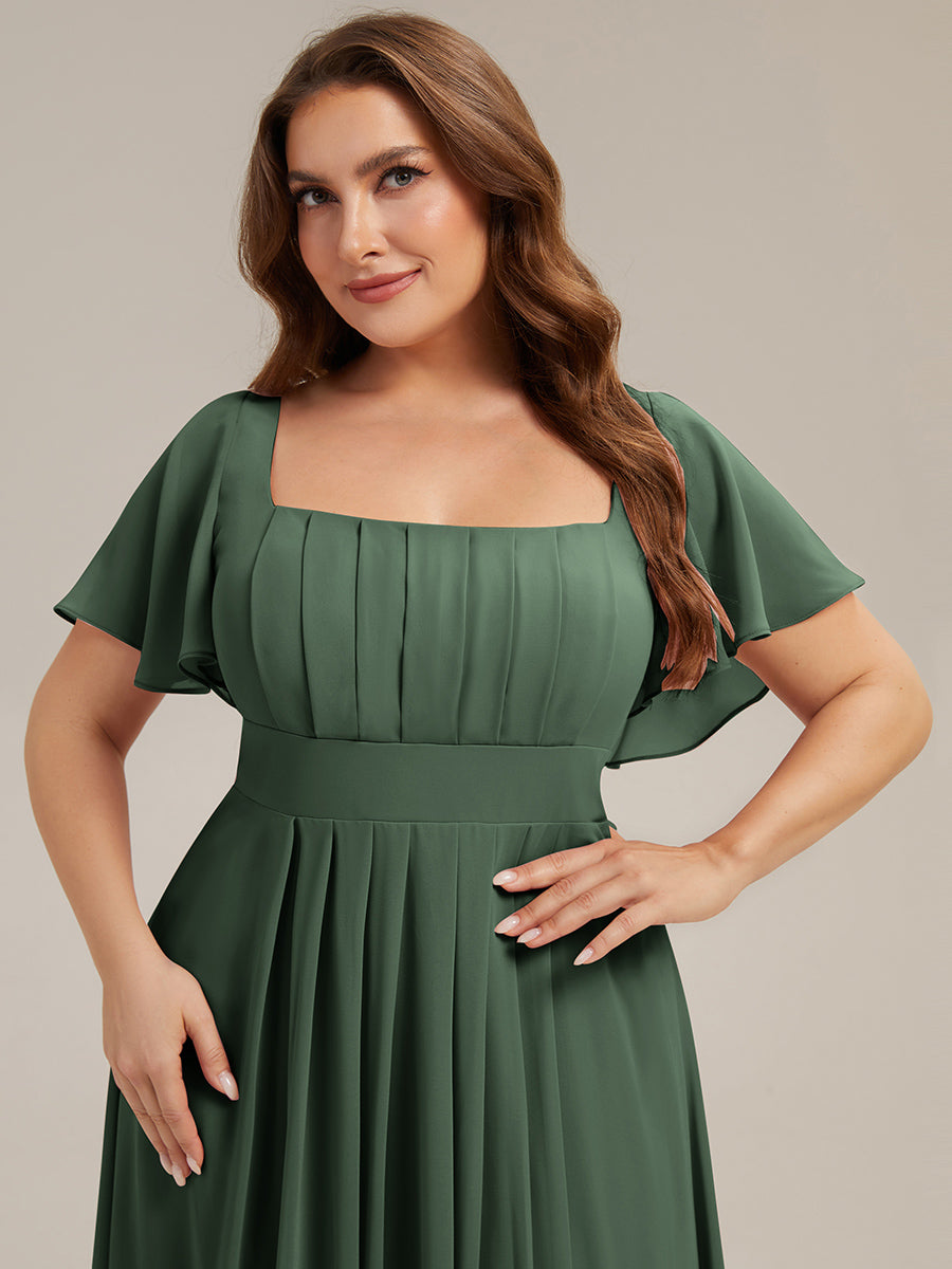 Ruched Chiffon Ruffle Sleeve Bridesmaid Dress #color_Eucalyptus