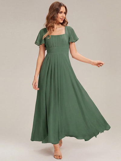 ever AVIEL|Ruched Chiffon Ruffle Sleeve Bridesmaid Dress