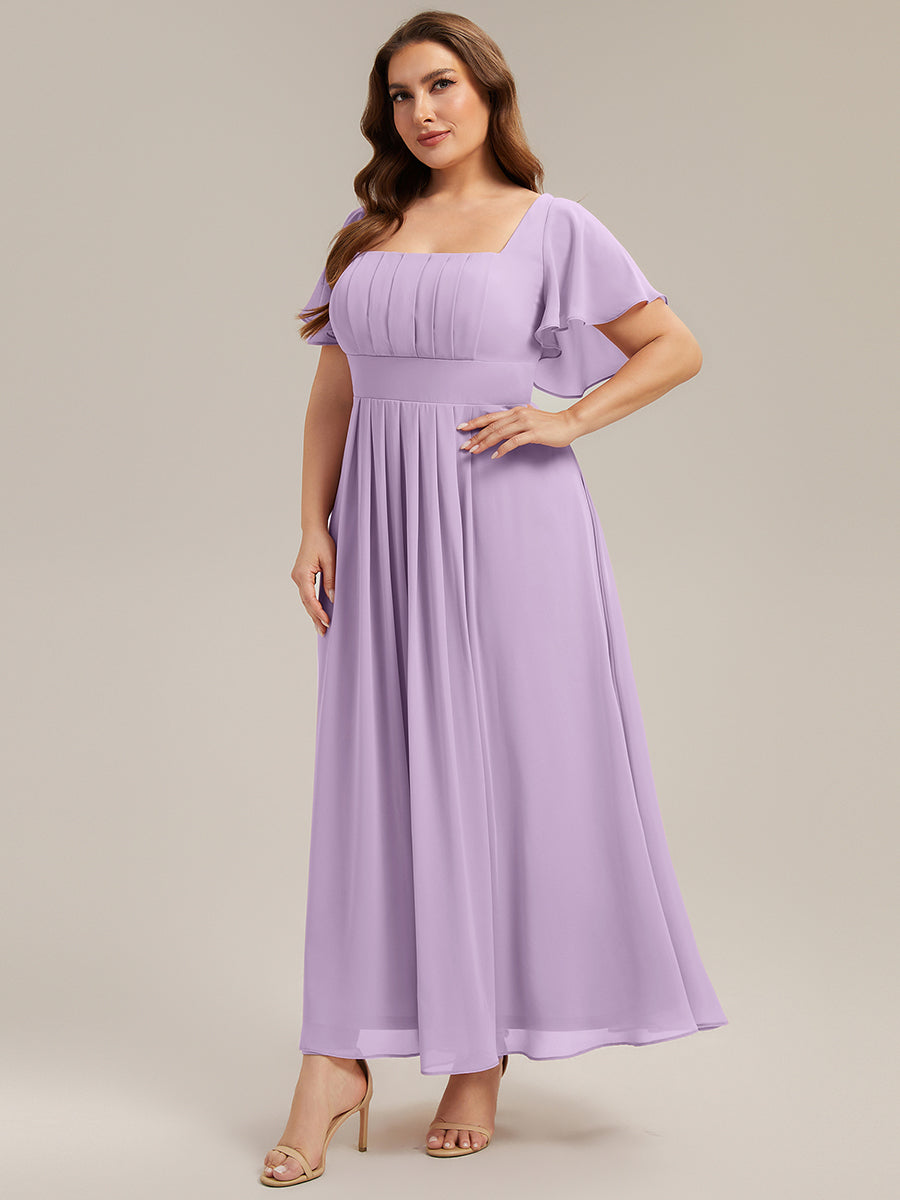 Ruched Chiffon Ruffle Sleeve Bridesmaid Dress #color_Frosted Lilac