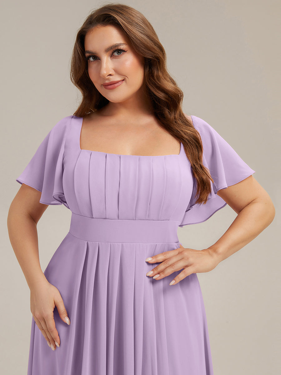 Ruched Chiffon Ruffle Sleeve Bridesmaid Dress #color_Frosted Lilac