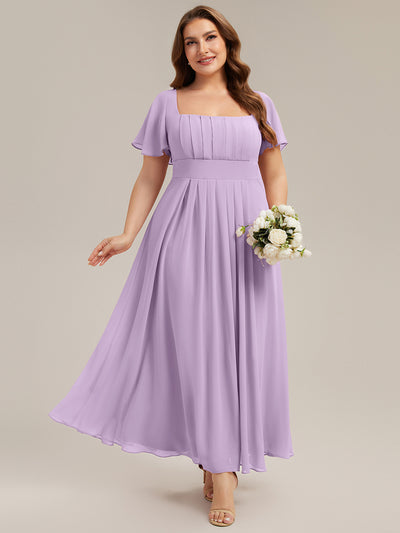 pretty AVIEL|Plus Size Square Neck Chiffon Ruffle Sleeve Bridesmaid Dress