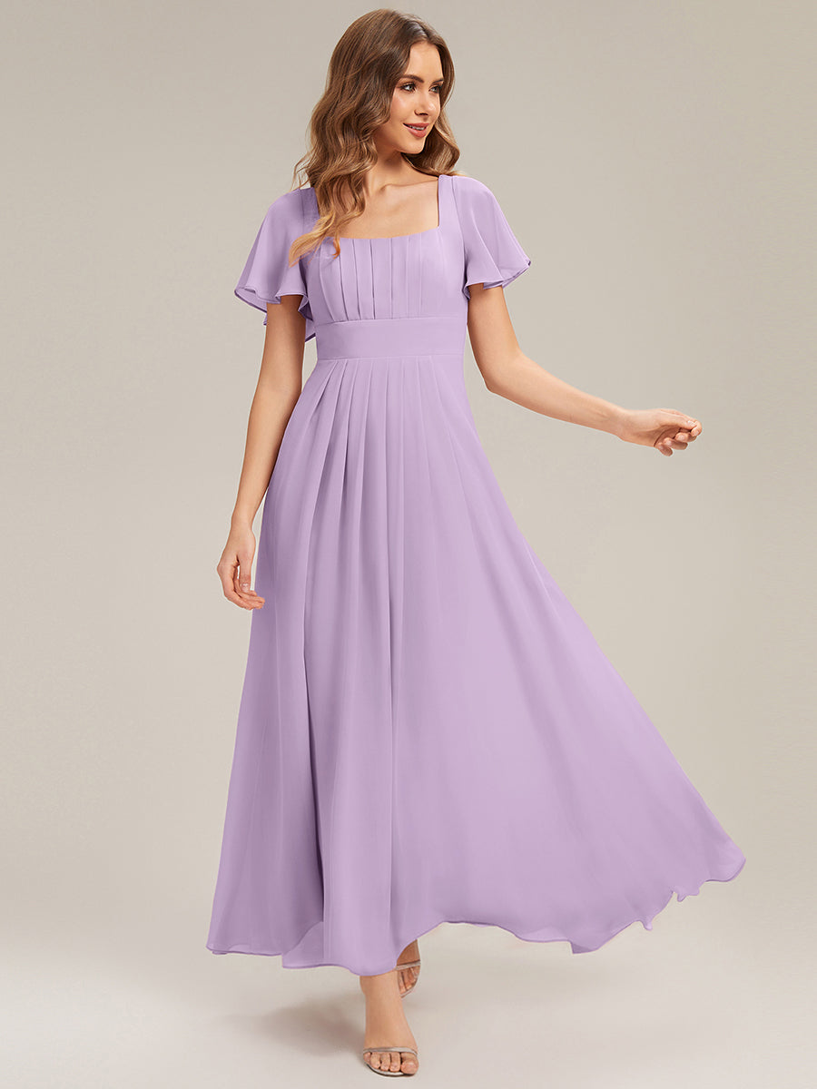 Ruched Chiffon Ruffle Sleeve Bridesmaid Dress #color_Frosted Lilac