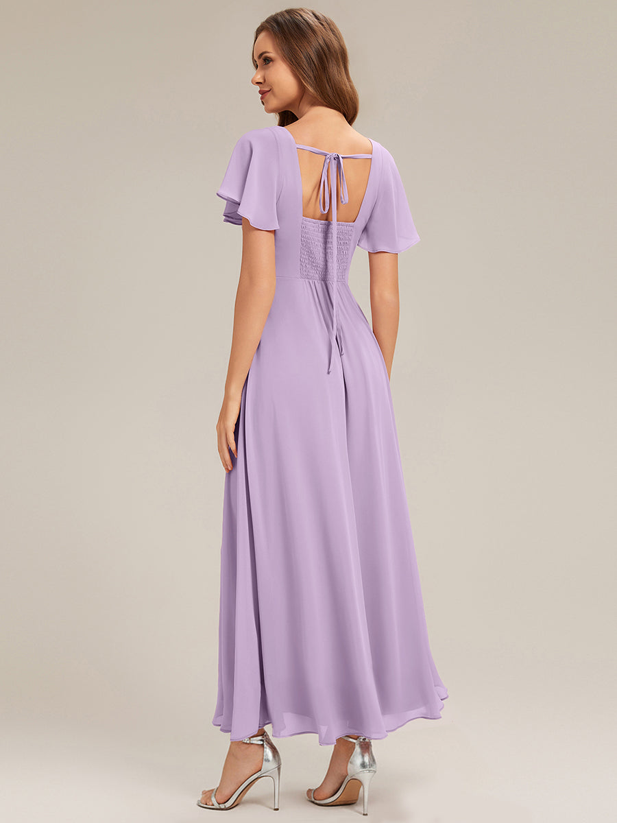 Ruched Chiffon Ruffle Sleeve Bridesmaid Dress #color_Frosted Lilac