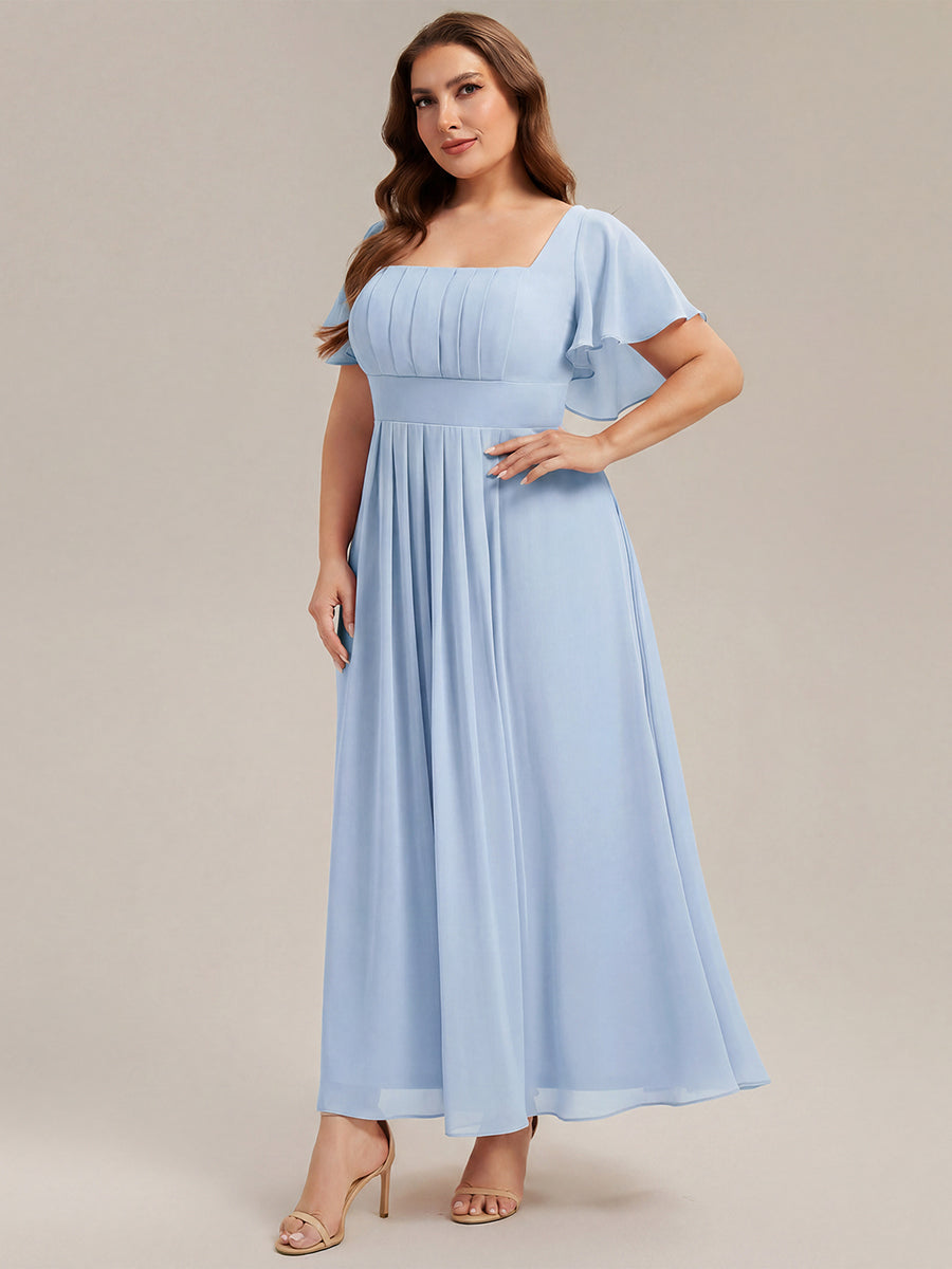 Ruched Chiffon Ruffle Sleeve Bridesmaid Dress #color_Ice Blue