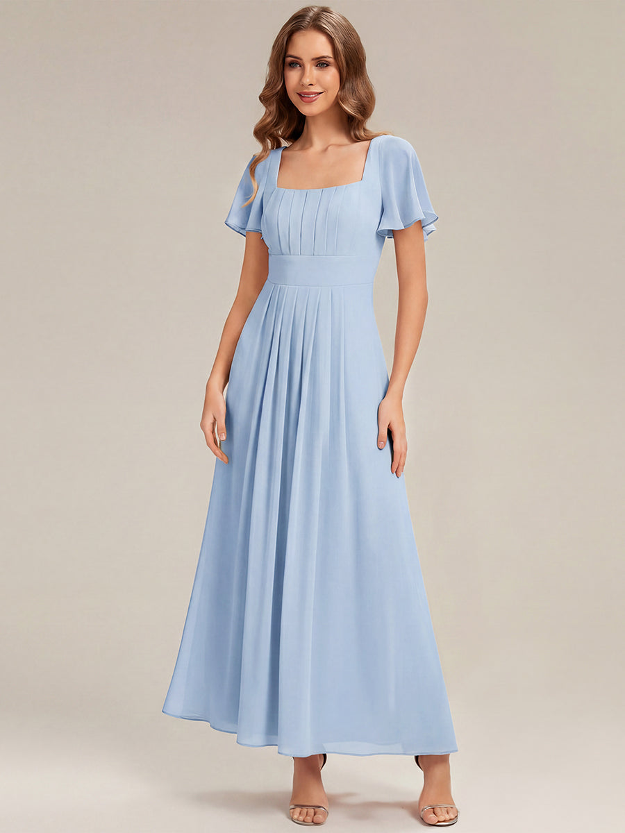 Ruched Chiffon Ruffle Sleeve Bridesmaid Dress #color_Ice Blue