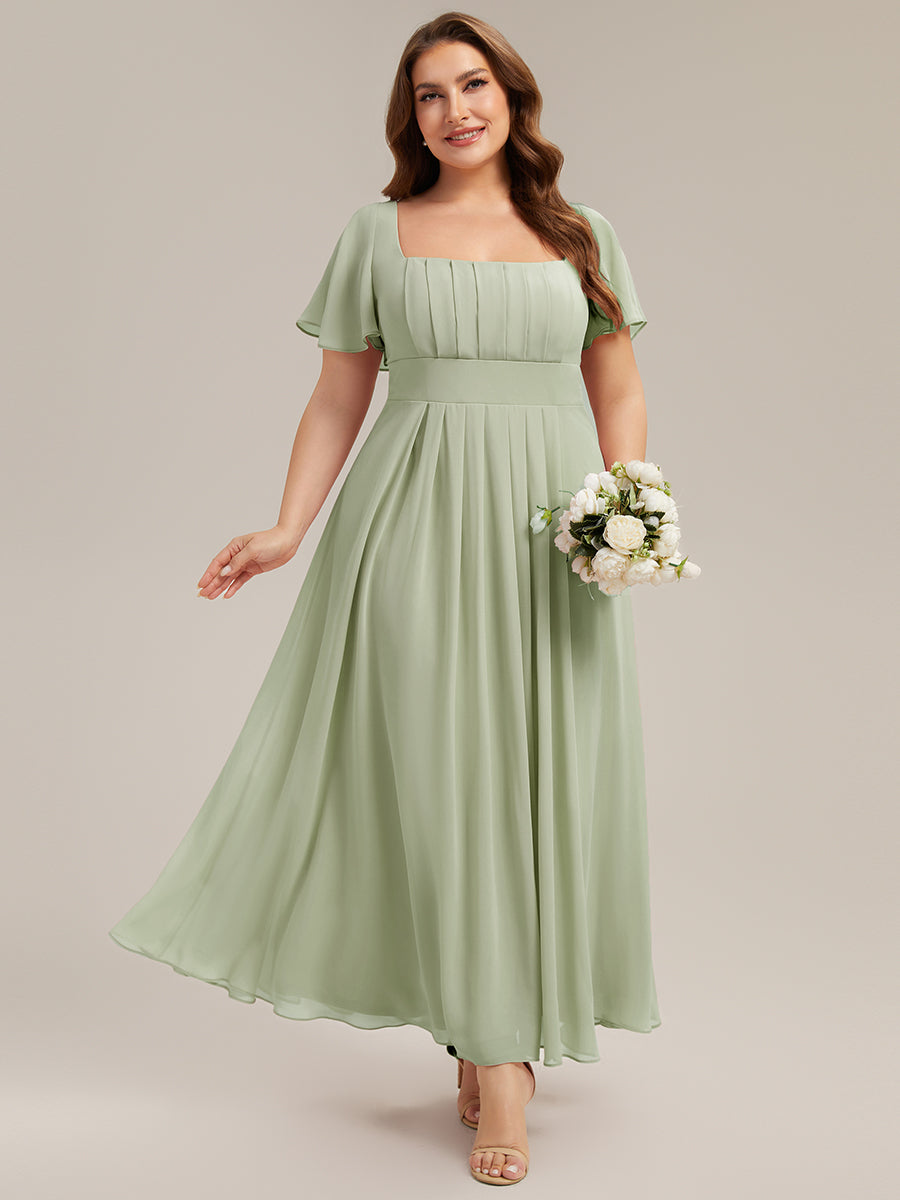 Ruched Chiffon Ruffle Sleeve Bridesmaid Dress #color_Mint Green