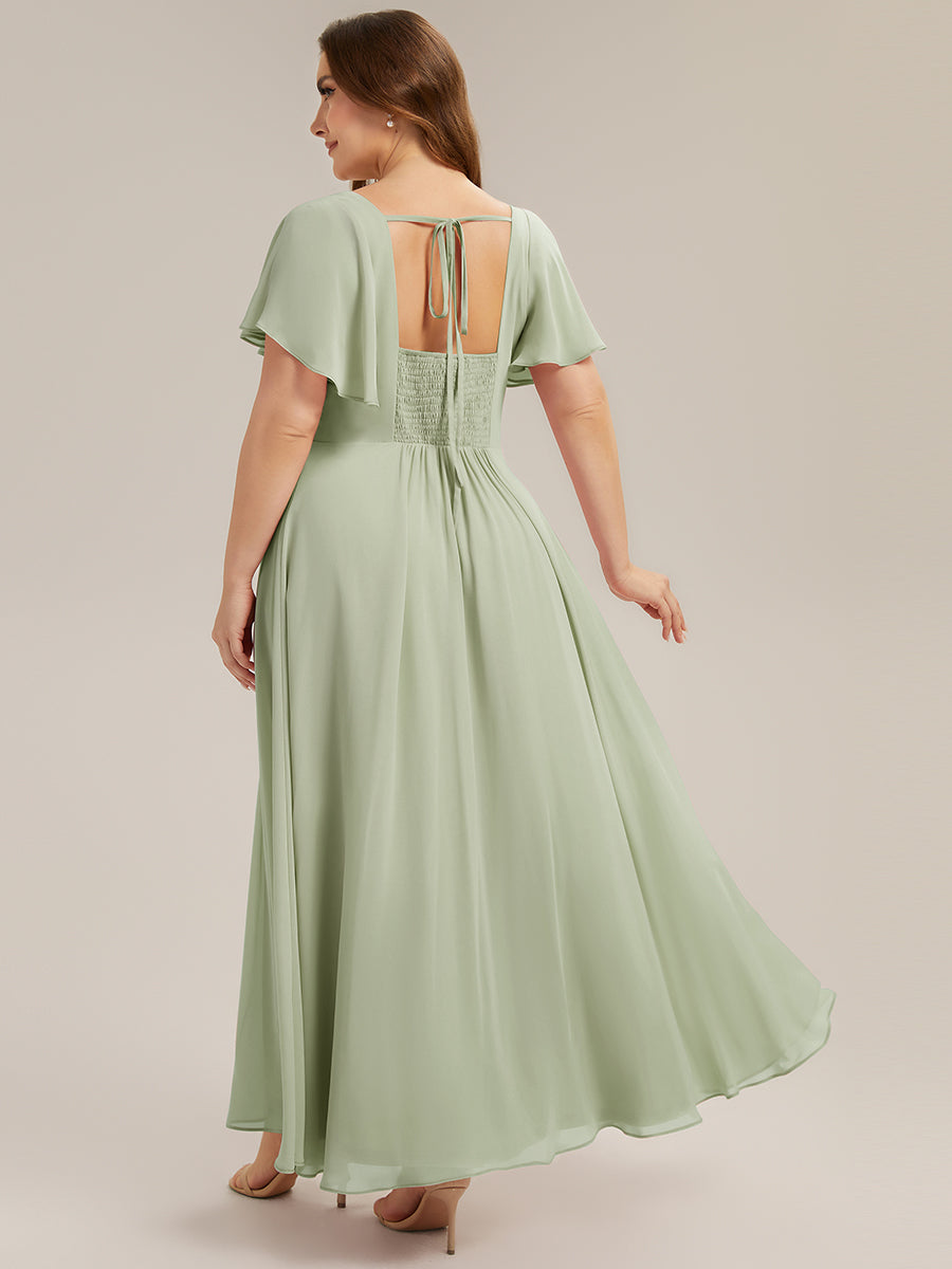 Ruched Chiffon Ruffle Sleeve Bridesmaid Dress #color_Mint Green