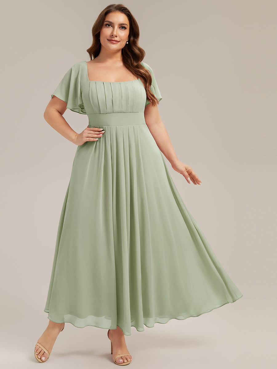Ruched Chiffon Ruffle Sleeve Bridesmaid Dress #color_Mint Green
