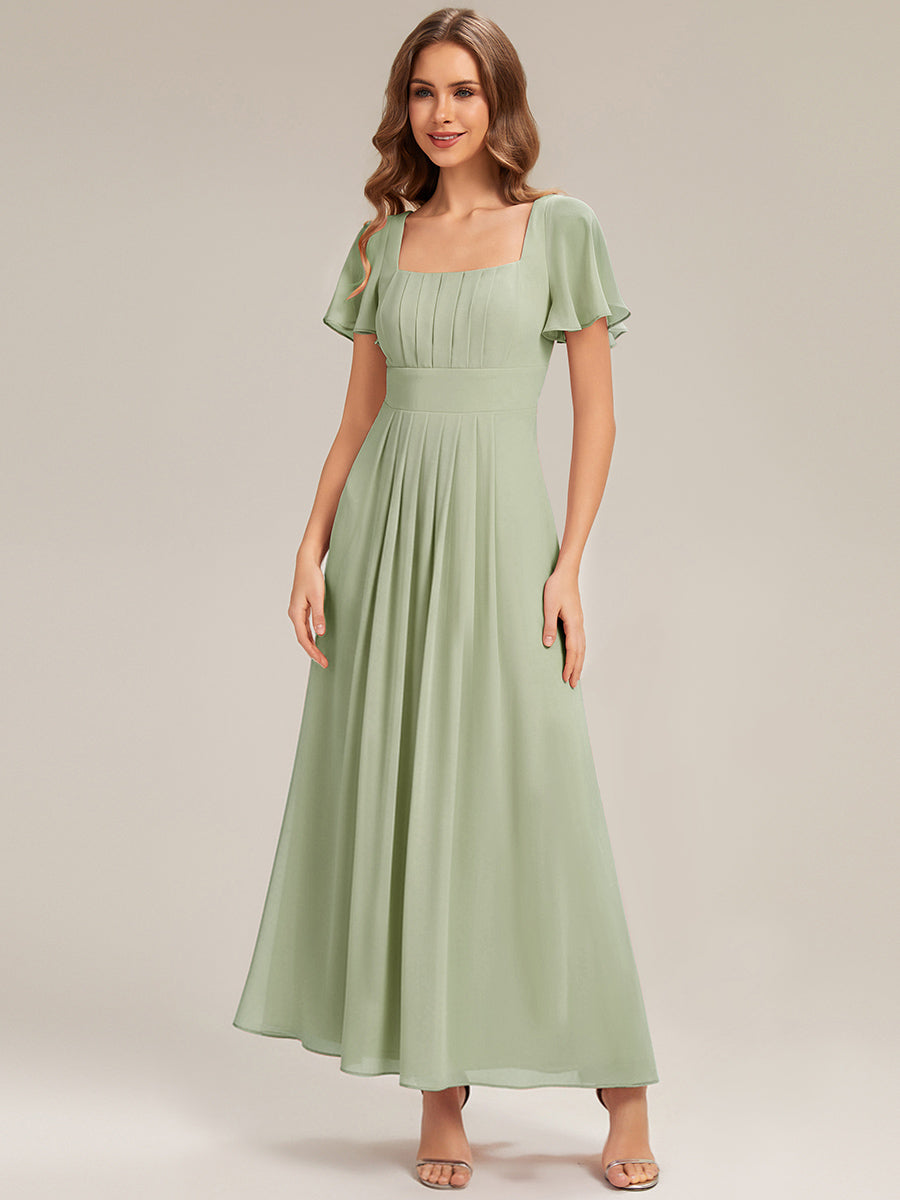 Ruched Chiffon Ruffle Sleeve Bridesmaid Dress #color_Mint Green