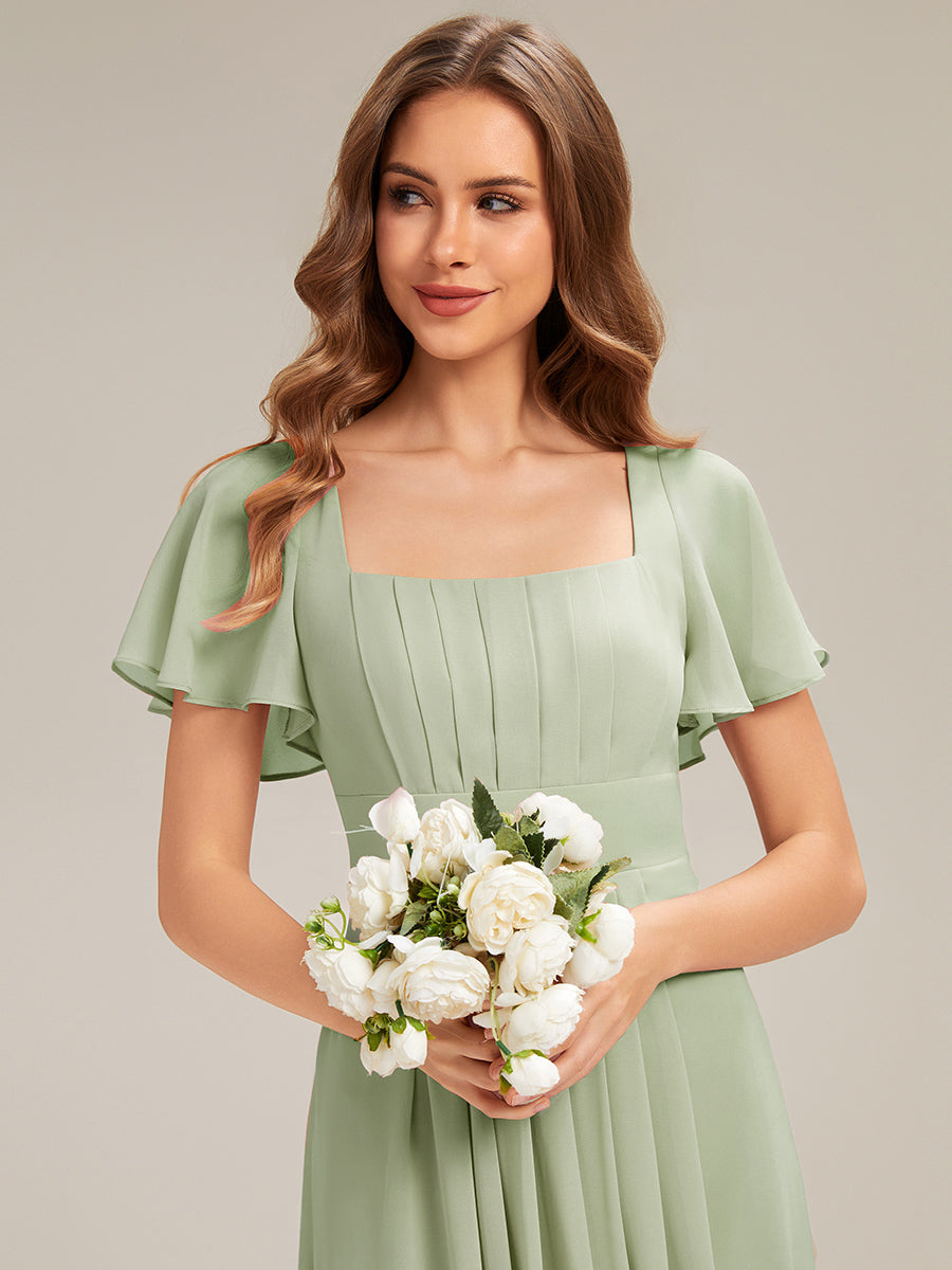 Ruched Chiffon Ruffle Sleeve Bridesmaid Dress #color_Mint Green
