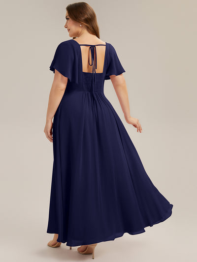 Ruched Chiffon Ruffle Sleeve Bridesmaid Dress #color_Navy Blue