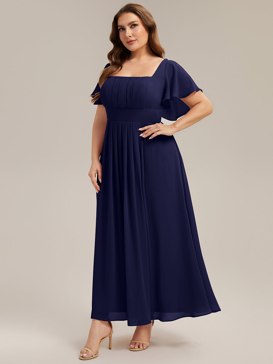 Ruched Chiffon Ruffle Sleeve Bridesmaid Dress #color_Navy Blue