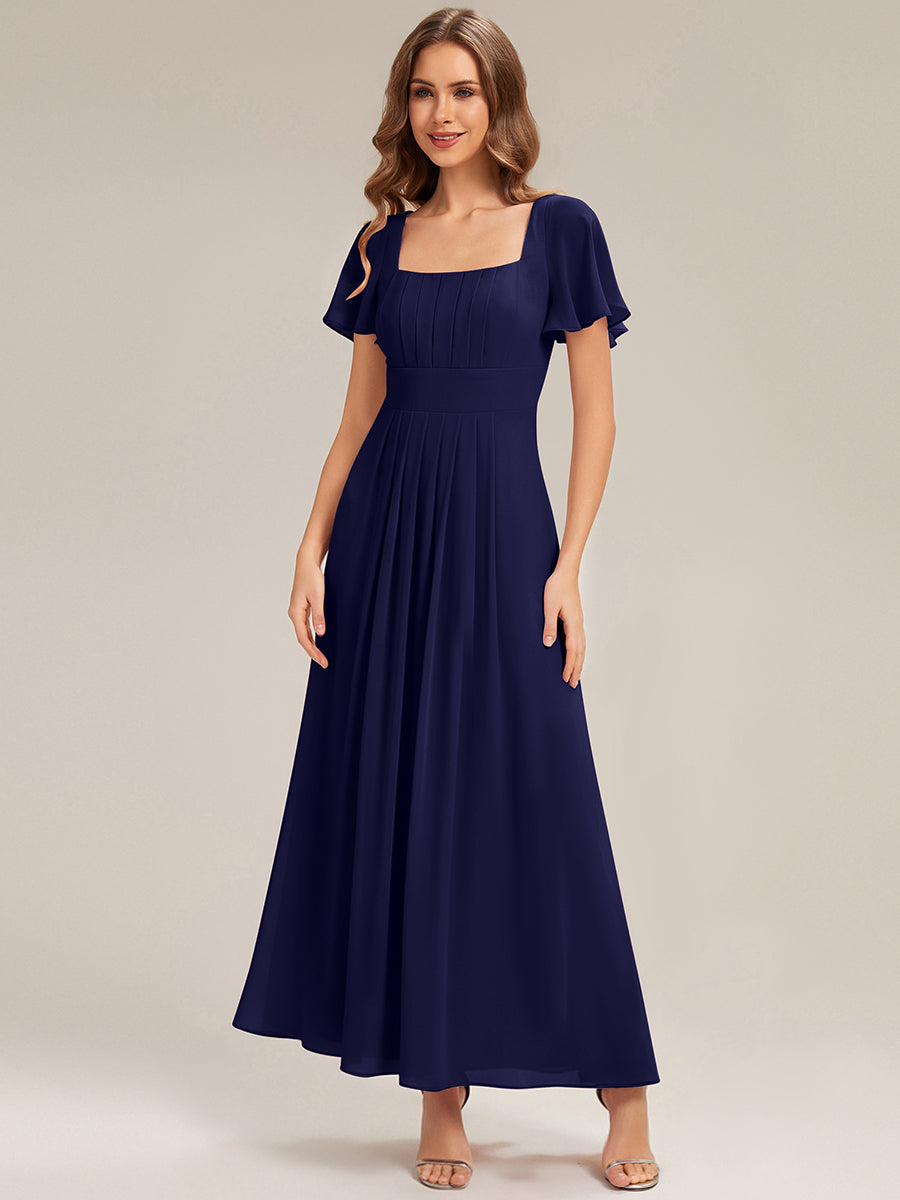 Ruched Chiffon Ruffle Sleeve Bridesmaid Dress #color_Navy Blue