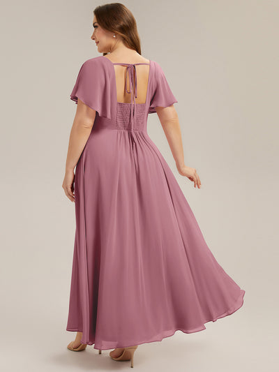 Ruched Chiffon Ruffle Sleeve Bridesmaid Dress #color_Purple Orchid