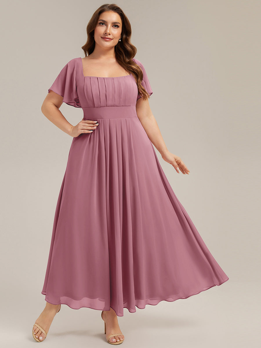 Ruched Chiffon Ruffle Sleeve Bridesmaid Dress #color_Purple Orchid