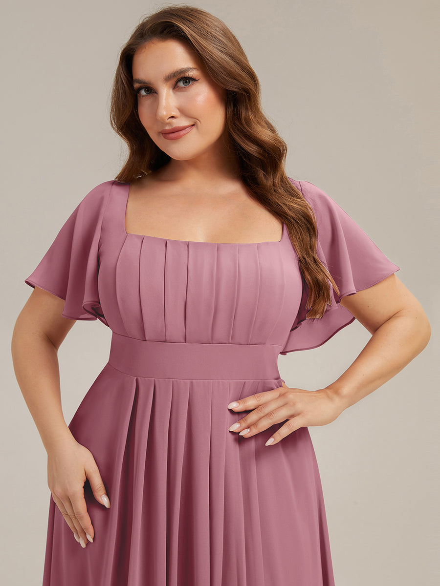 Ruched Chiffon Ruffle Sleeve Bridesmaid Dress #color_Purple Orchid