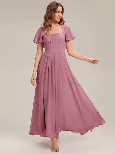 ever AVIEL|Ruched Chiffon Ruffle Sleeve Bridesmaid Dress