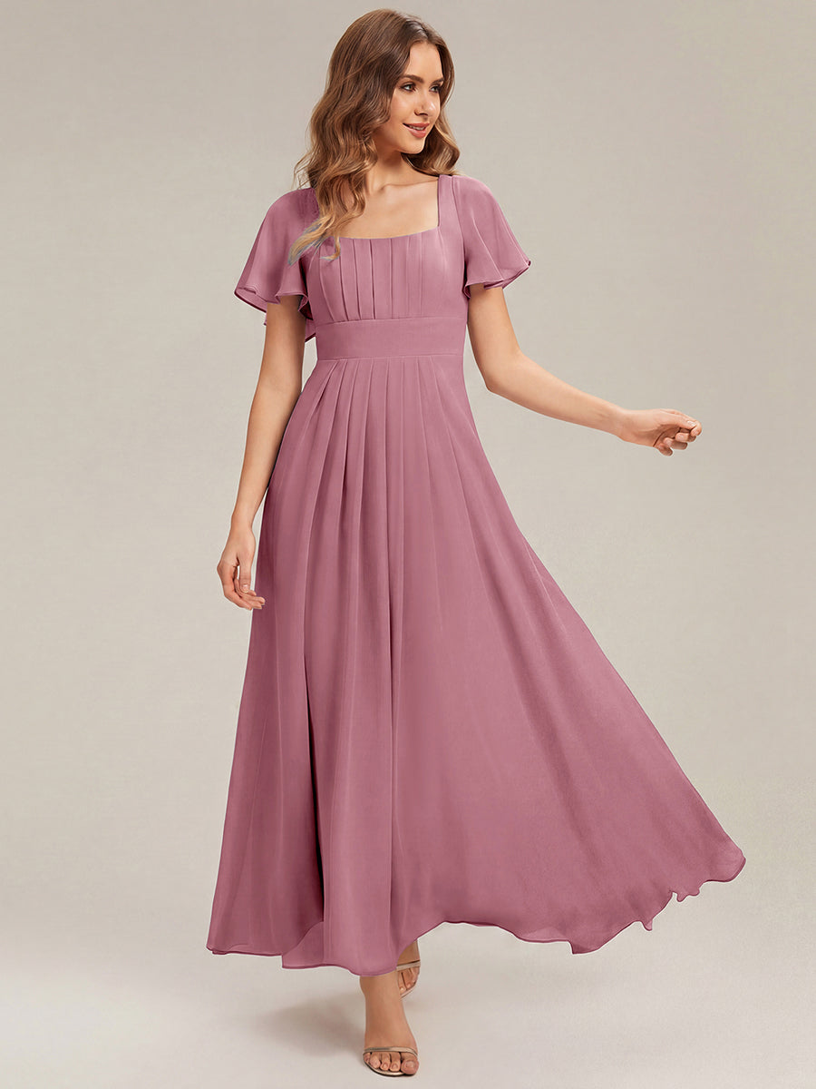 Ruched Chiffon Ruffle Sleeve Bridesmaid Dress #color_Purple Orchid