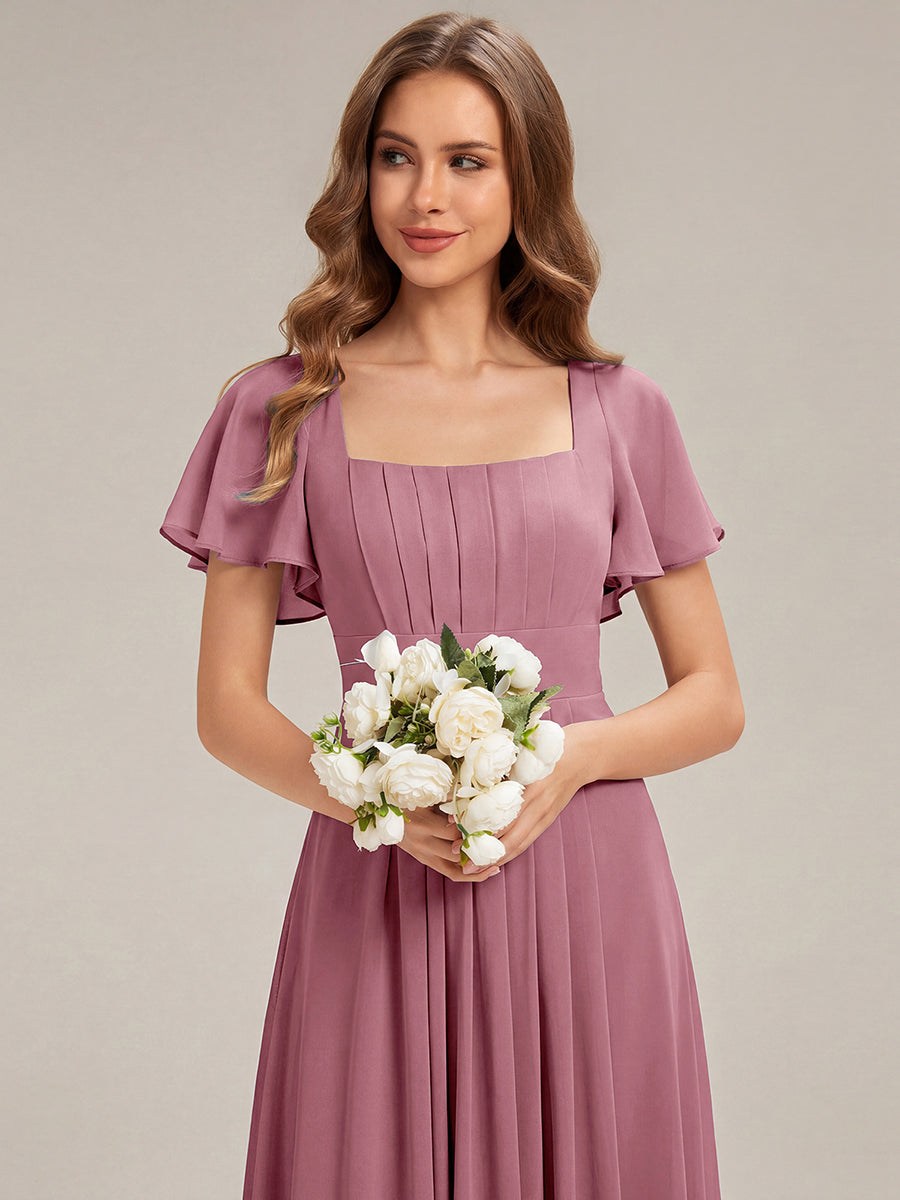 Ruched Chiffon Ruffle Sleeve Bridesmaid Dress #color_Purple Orchid