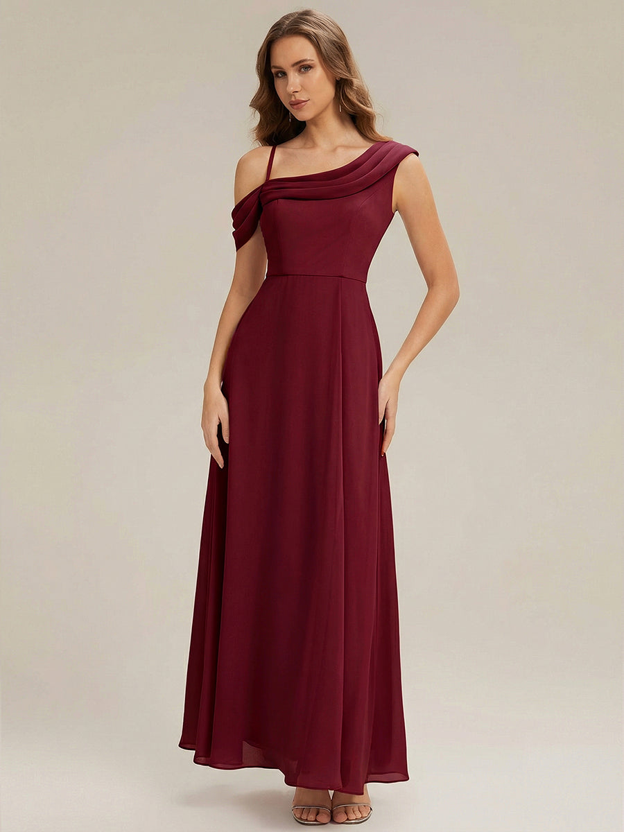 Side Slit Chiffon Sleeveless Bridesmaid Dress #color_Burgundy