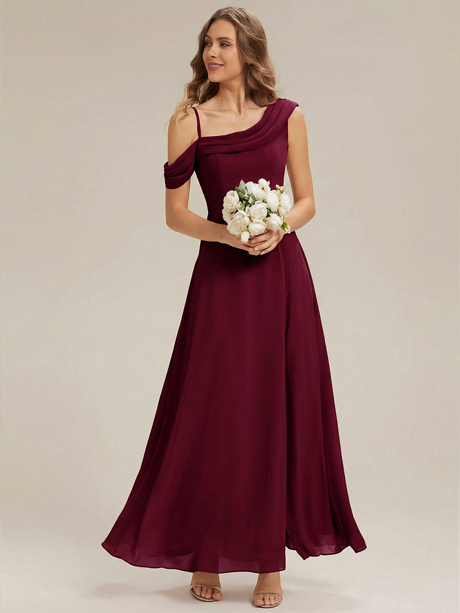 Side Slit Chiffon Sleeveless Bridesmaid Dress #color_Burgundy