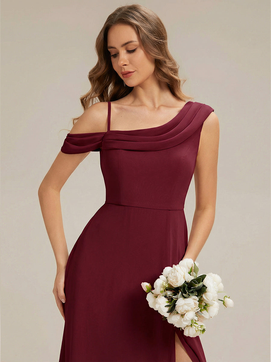 Side Slit Chiffon Sleeveless Bridesmaid Dress #color_Burgundy