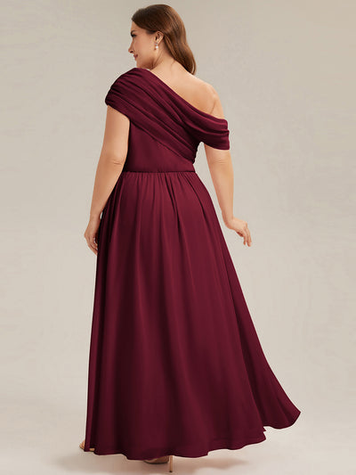 Plus Size Gathered Chiffon Bridesmaid Dress #color_Burgundy