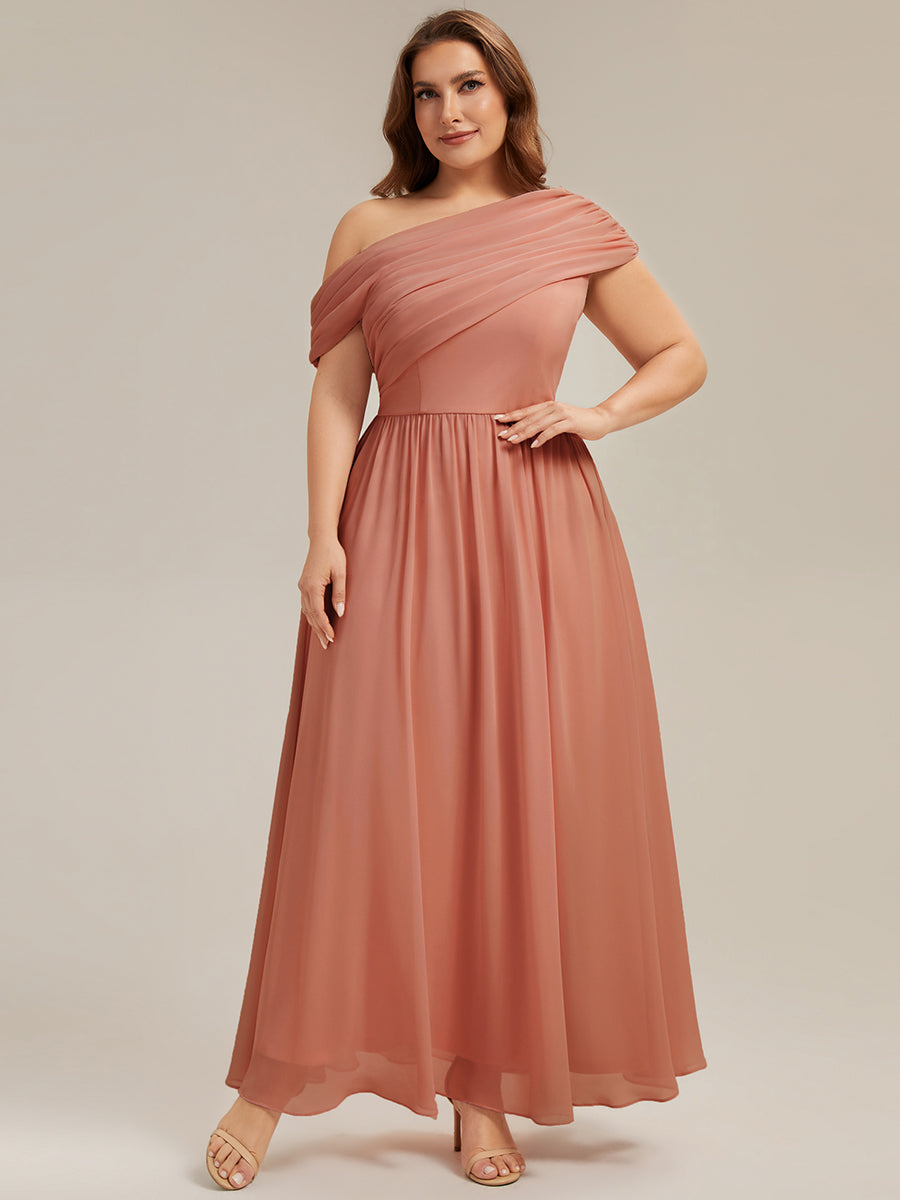 Gathered Chiffon Off the Shoulder Bridesmaid Dress #color_Coral Pink