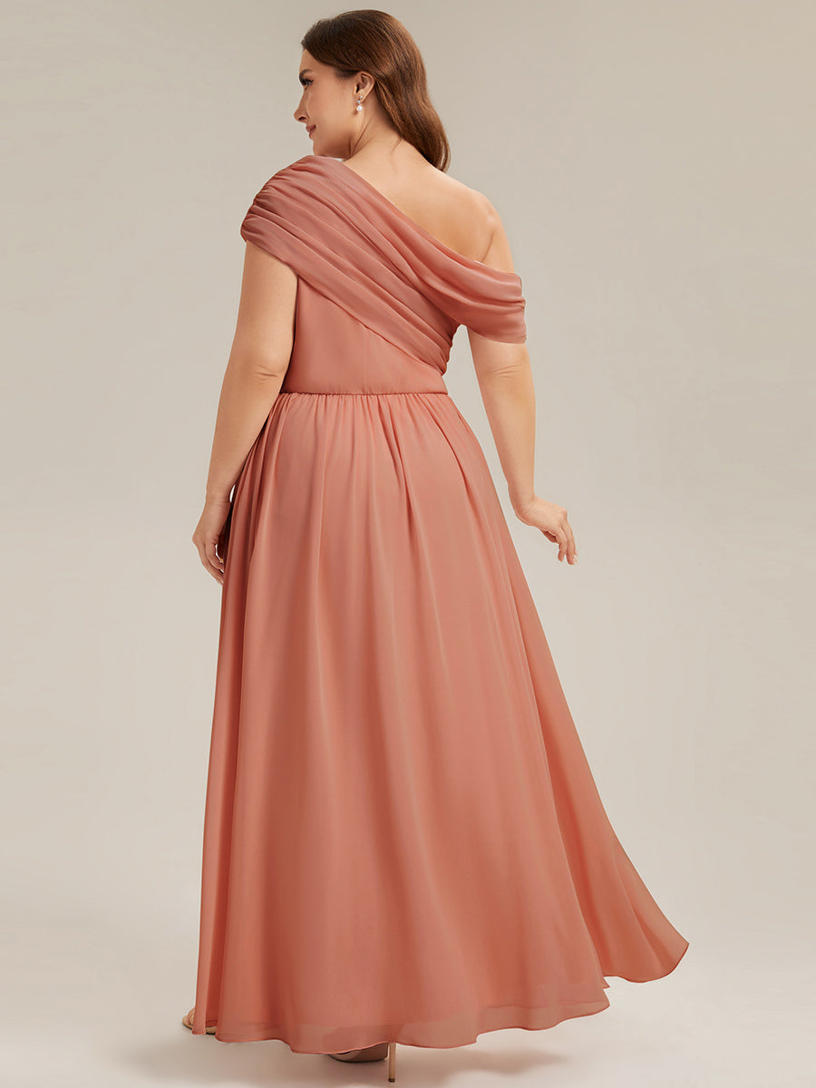 Plus Size Gathered Chiffon Bridesmaid Dress #color_Coral Pink