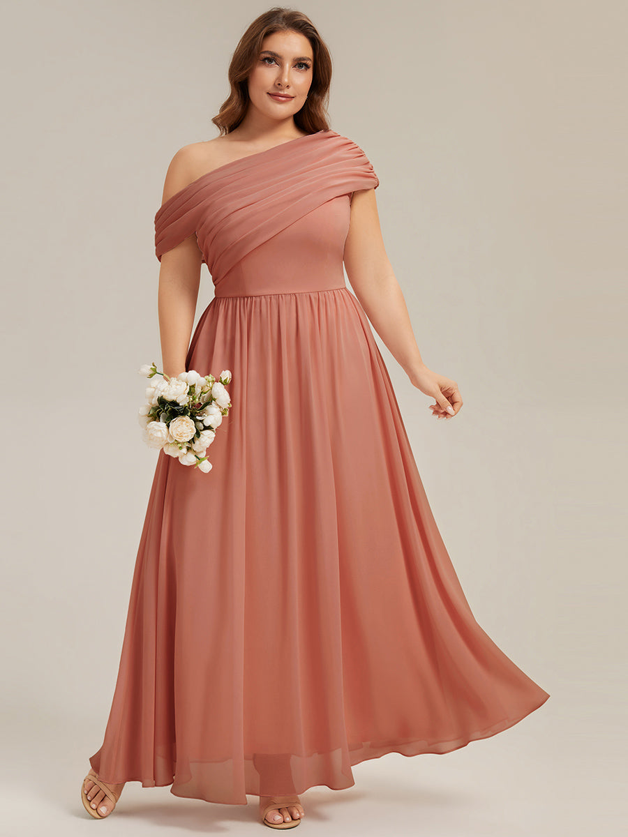 Gathered Chiffon Off the Shoulder Bridesmaid Dress #color_Coral Pink
