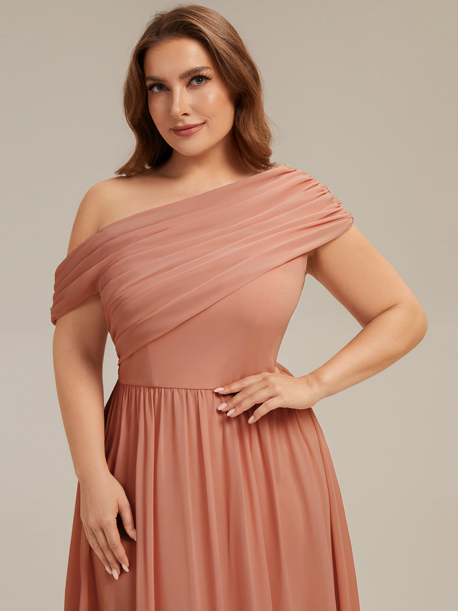 Gathered Chiffon Off the Shoulder Bridesmaid Dress #color_Coral Pink