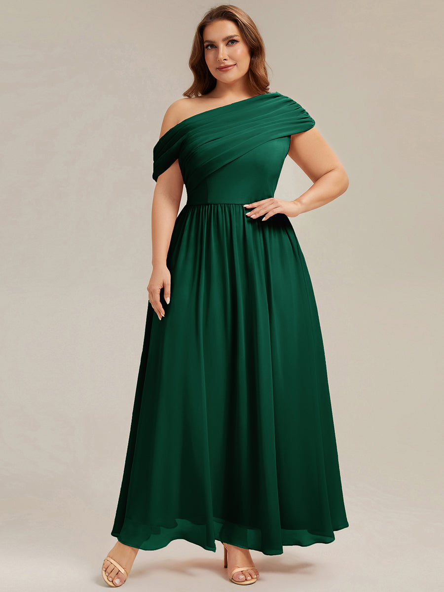 Gathered Chiffon Off the Shoulder Bridesmaid Dress #color_Dark Green