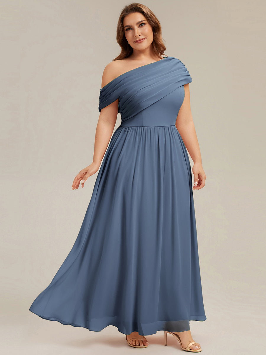 Gathered Chiffon Off the Shoulder Bridesmaid Dress #color_Dusty Blue