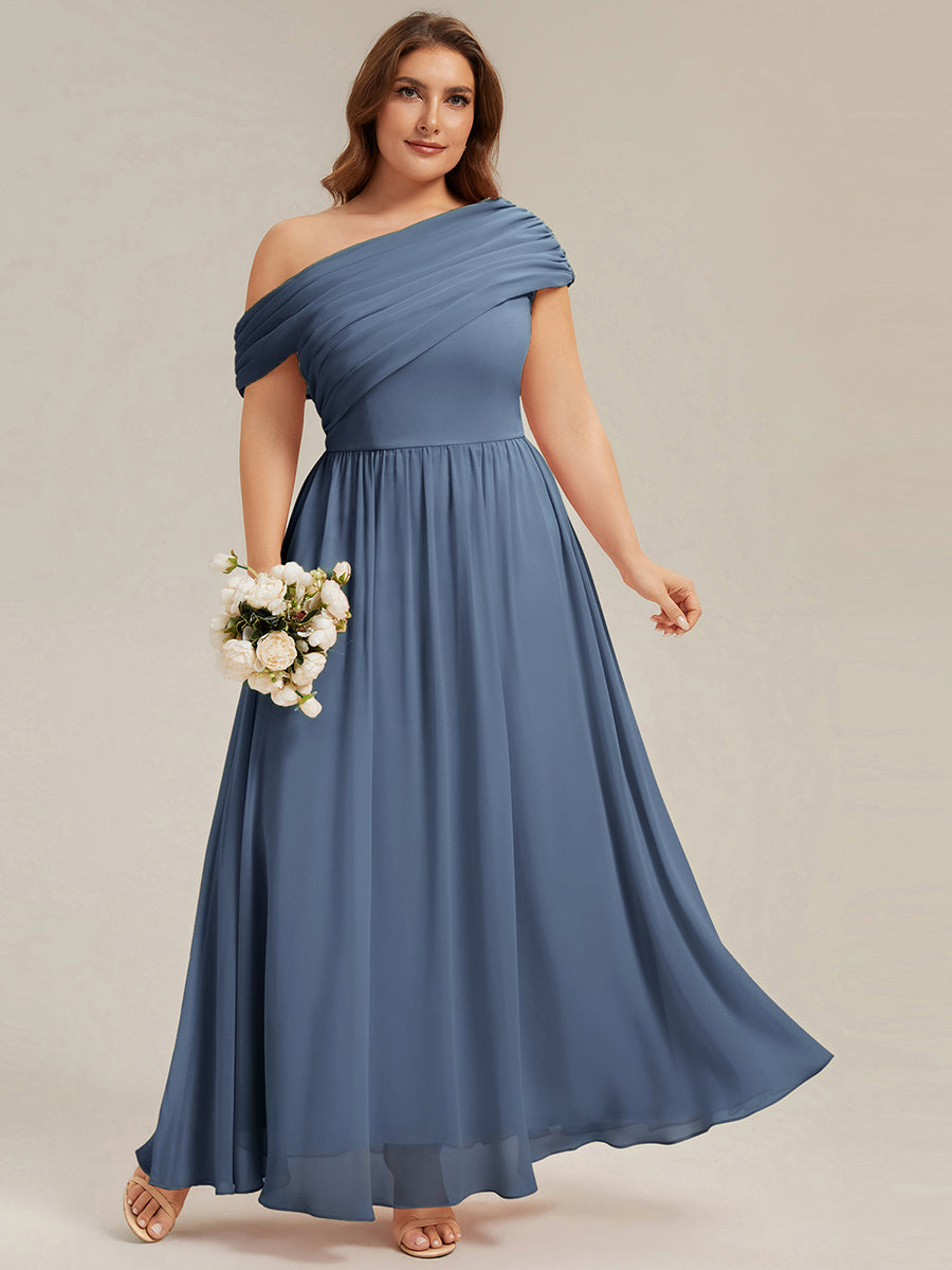 Gathered Chiffon Off the Shoulder Bridesmaid Dress #color_Dusty Blue