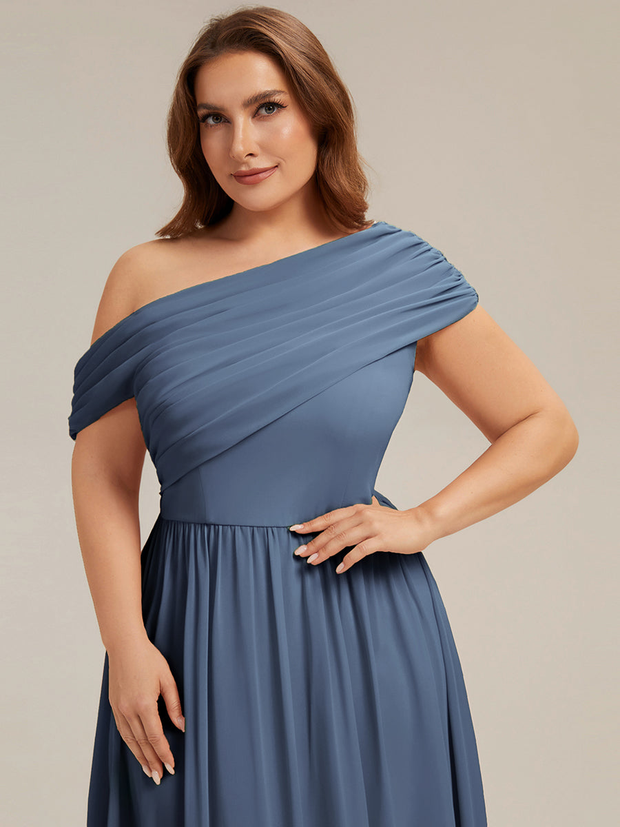 Plus Size Gathered Chiffon Bridesmaid Dress #color_Dusty Blue