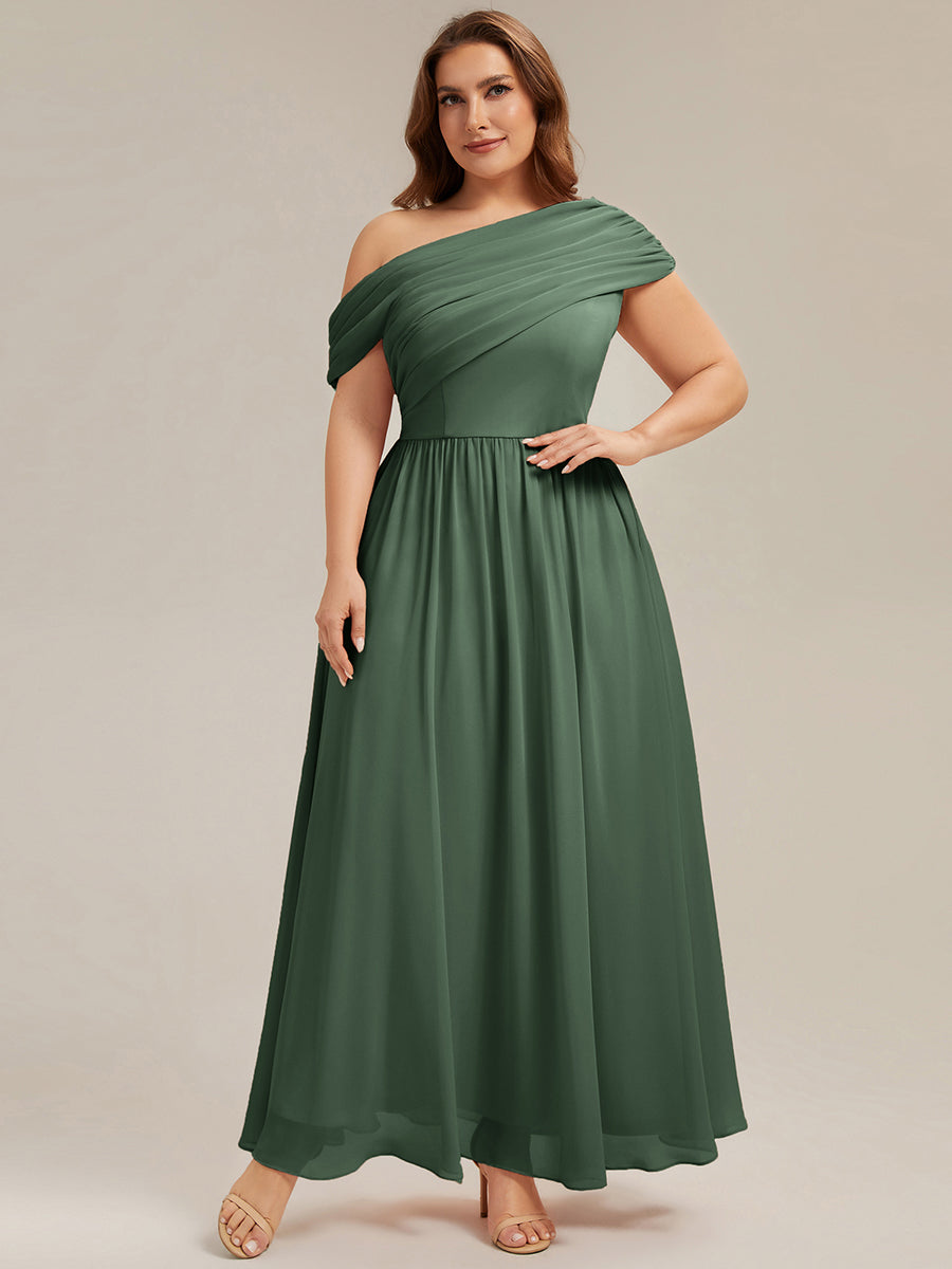 Gathered Chiffon Off the Shoulder Bridesmaid Dress #color_Eucalyptus