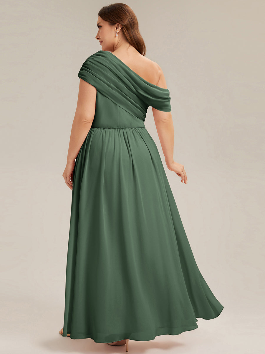 Gathered Chiffon Off the Shoulder Bridesmaid Dress #color_Eucalyptus