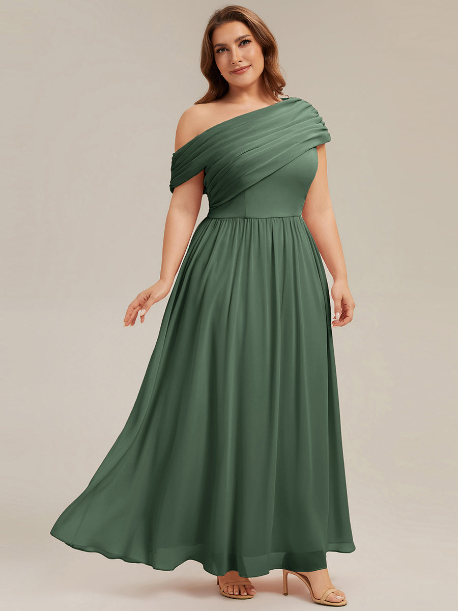 Gathered Chiffon Off the Shoulder Bridesmaid Dress #color_Eucalyptus