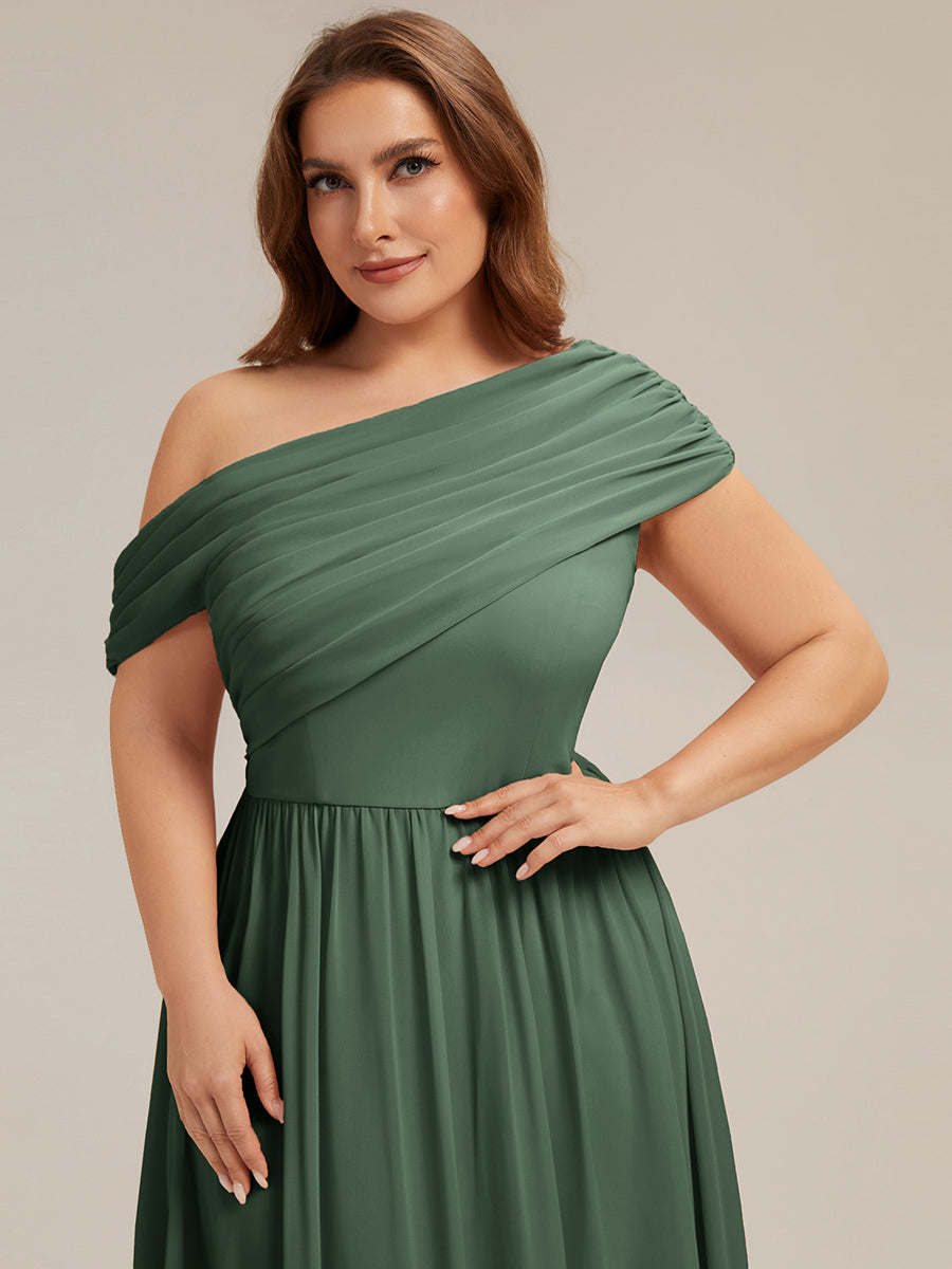 Gathered Chiffon Off the Shoulder Bridesmaid Dress #color_Eucalyptus