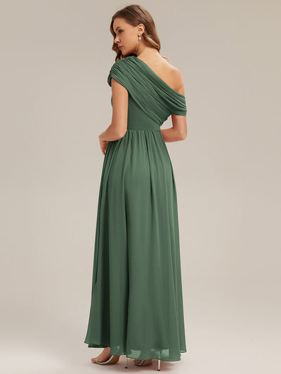 Gathered Chiffon Off the Shoulder Bridesmaid Dress #color_Eucalyptus