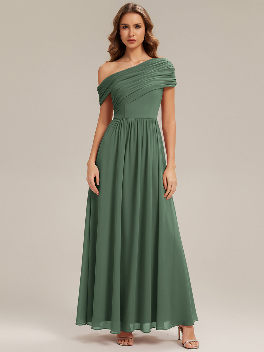 Gathered Chiffon Off the Shoulder Bridesmaid Dress #color_Eucalyptus