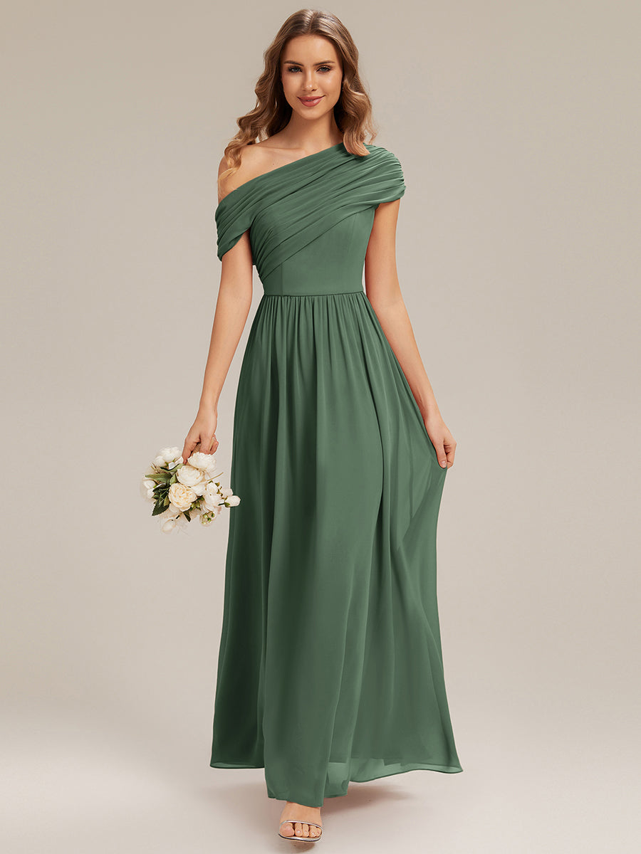 Gathered Chiffon Off the Shoulder Bridesmaid Dress #color_Eucalyptus