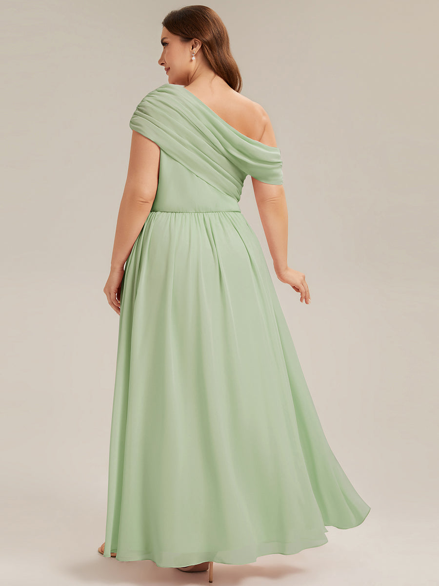 Gathered Chiffon Off the Shoulder Bridesmaid Dress #color_Mint Green