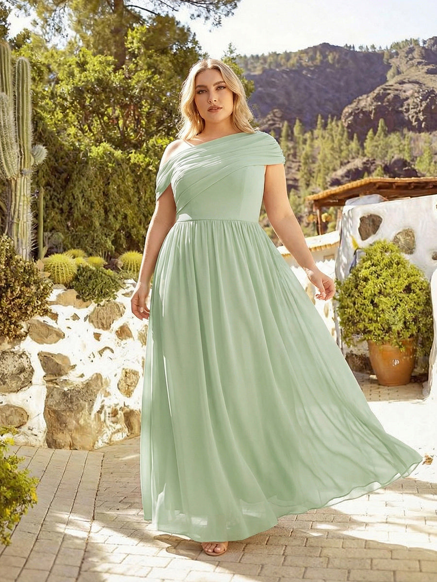 Plus Size Gathered Chiffon Bridesmaid Dress #color_Mint Green