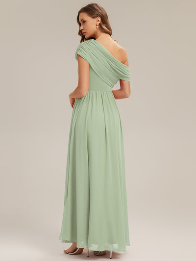 Gathered Chiffon Off the Shoulder Bridesmaid Dress #color_Mint Green