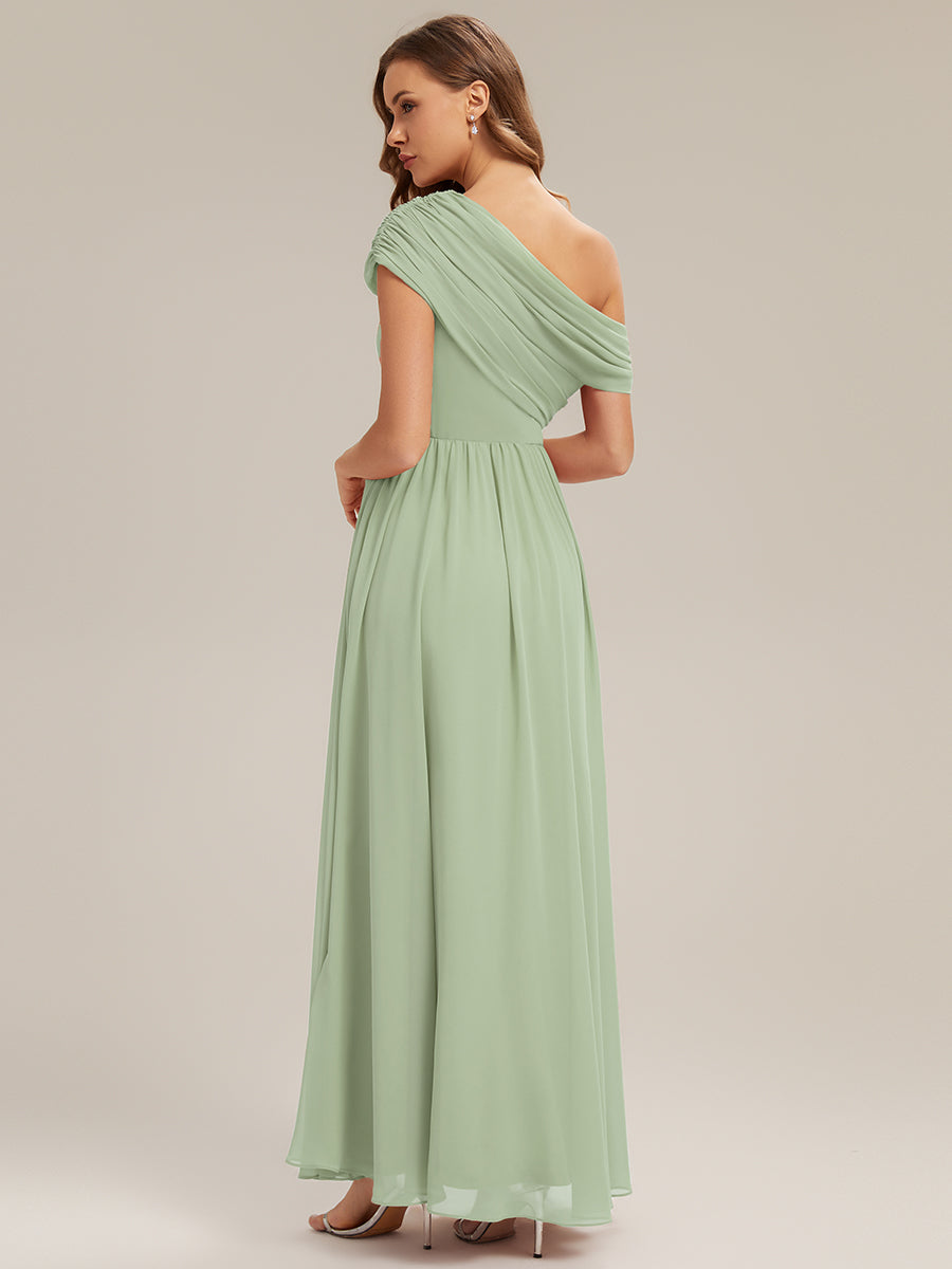 Gathered Chiffon Off the Shoulder Bridesmaid Dress #color_Mint Green