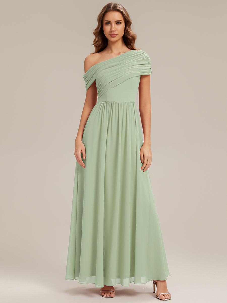 Gathered Chiffon Off the Shoulder Bridesmaid Dress #color_Mint Green