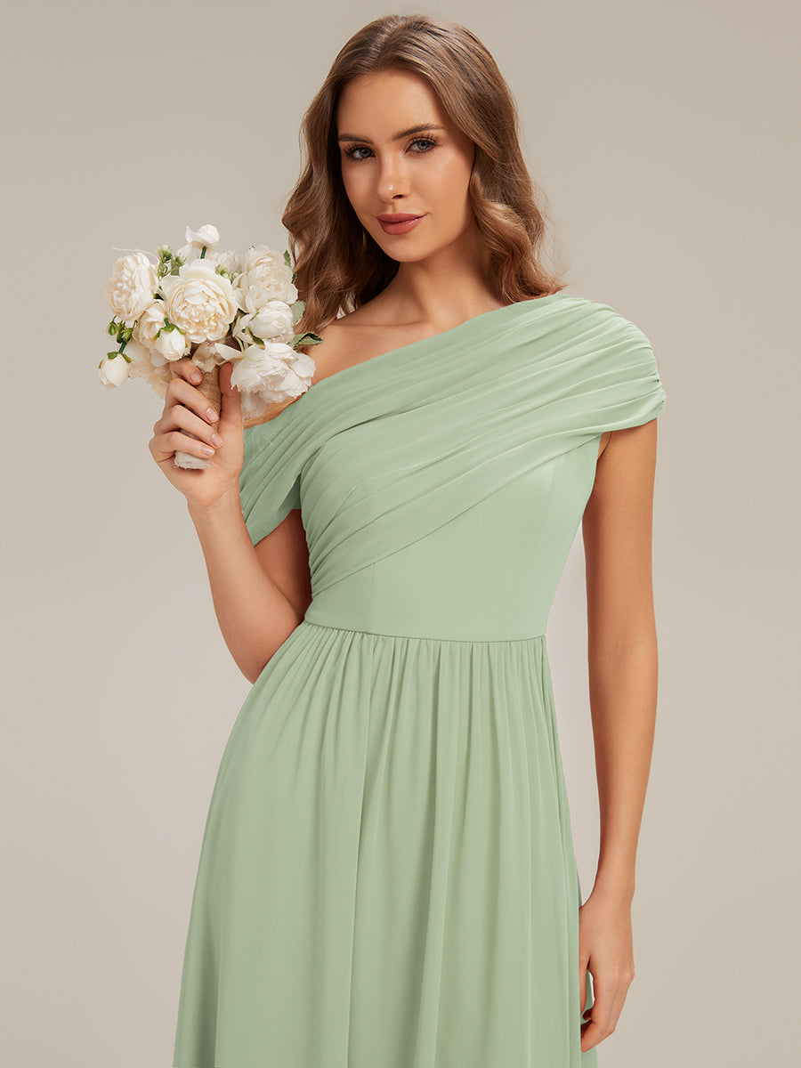 Gathered Chiffon Off the Shoulder Bridesmaid Dress #color_Mint Green