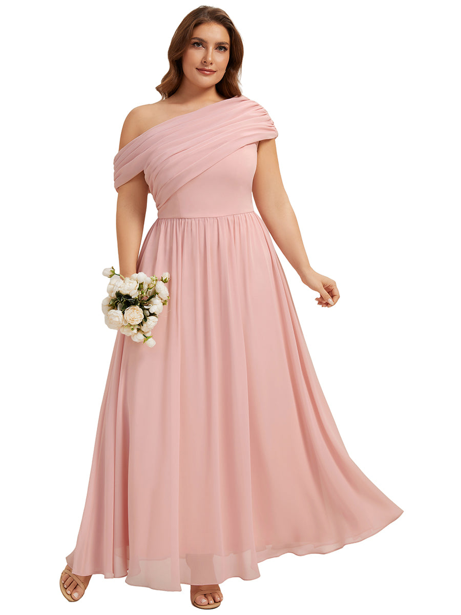 Plus Size Gathered Chiffon Bridesmaid Dress #color_Pink